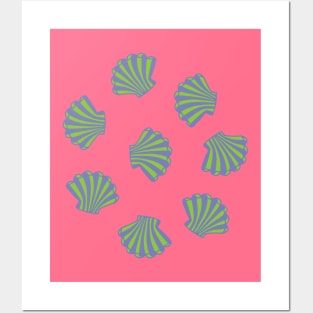 SEASHELLS Scattered Tropical Scallop Clam Shells Undersea Ocean Sea Life in Green Purple and Hot Pink - UnBlink Studio by Jackie Tahara Posters and Art